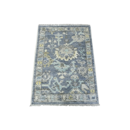 Charcoal Gray Afghan Wool Hand Knotted Angora Oushak With Colorful Leaf Design Natural Dyes Mat Oriental Rug