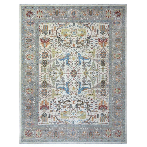 Ivory, Fine Peshawar With Ziegler Mahal Design, Hand Knotted Soft Organic Wool, Oriental Rug