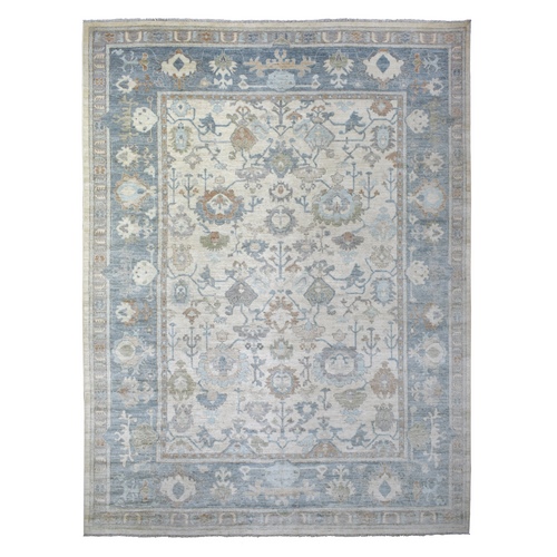 Ivory Natural Dyes, Angora Oushak With Colorful Leaf Design Afghan Wool Hand Knotted Oriental Rug