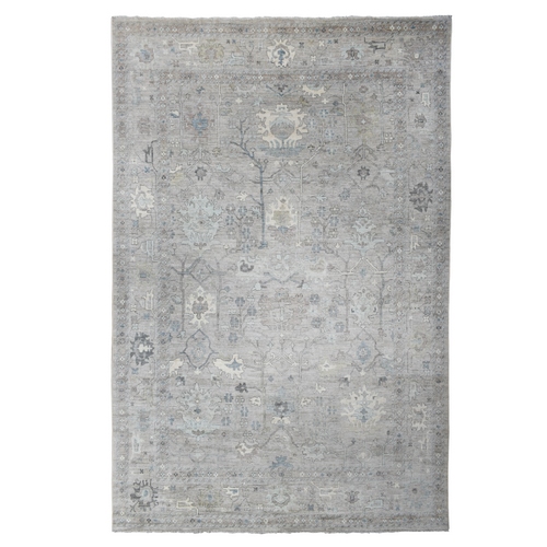 Silver Gray Hand Knotted Angora Oushak All Over Motifs Natural Dyes, Afghan Wool Oversized Oriental Rug
