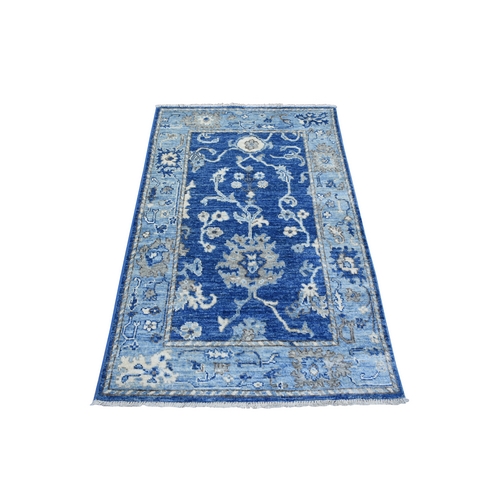 Denim Blue Natural Dyes Angora Oushak Soft Colors With Leaf Design, Afghan Wool Hand Knotted Oriental Rug
