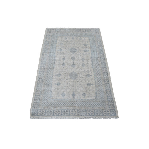 Ivory Natural Dyes White Wash Peshawar, Pure Wool Pomegranate Design Hand Knotted, Oriental Rug