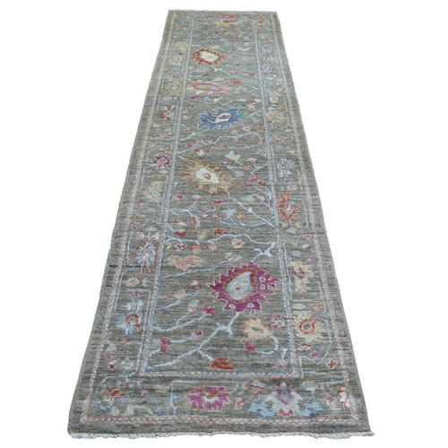Taupe Angora Oushak Colorful Large Leaf Design Natural Dyes, Afghan Wool Hand Knotted Runner Oriental 