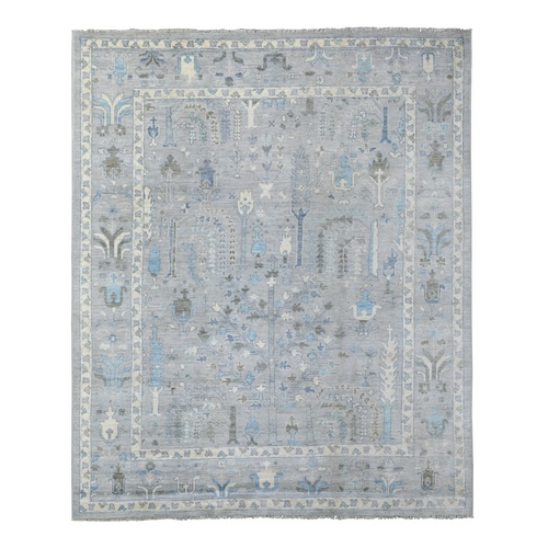 Light Gray Angora Oushak Willow And Cypress Tree Design Natural Dyes, Afghan Wool Hand Knotted Oriental Rug