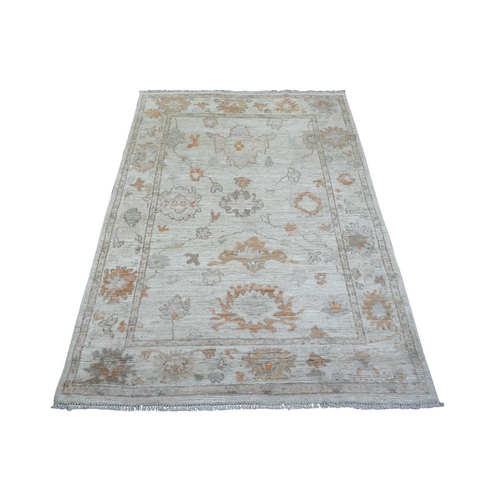 Cream Angora Oushak Large Leaf Design Natural Dyes, Afghan Wool Hand Knotted Oriental Rug
