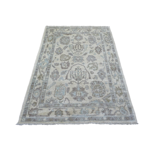 Ivory Angora Oushak With Colorful Leaf Design Natural Dyes, Afghan Wool Hand Knotted Oriental Rug