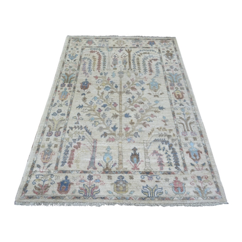 Ivory Angora Oushak with Willow And Cypress Tree Design, Natural Dyes Afghan Wool Hand Knotted Oriental Rug
