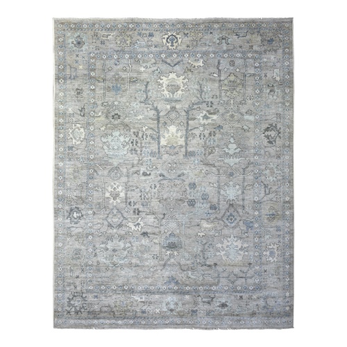 Gray Angora Oushak With All Over Motifs Natural Dyes, Afghan Wool Hand Knotted Oriental Rug


