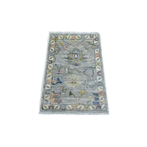 Gray Angora Oushak With Colorful Leaf Design Natural Dyes, Afghan Wool Hand Knotted Mat Oriental Rug

