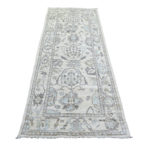 Ivory Hand Knotted Angora Ushak Natural Dyes, Flowing And Open Design, Afghan Wool Runner Oriental Rug