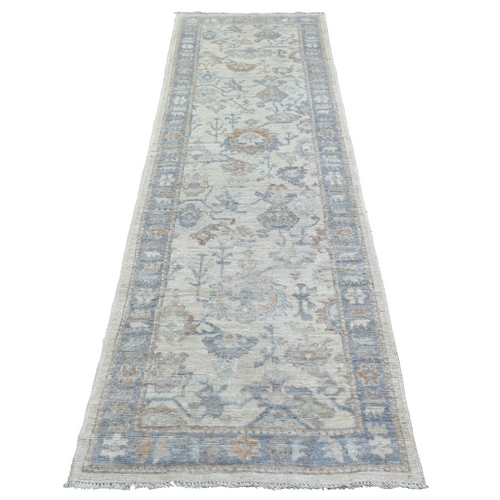 Ivory Natural Dyes Angora Oushak With Colorful Leaf Design, Afghan Wool Hand Knotted Oriental Rug