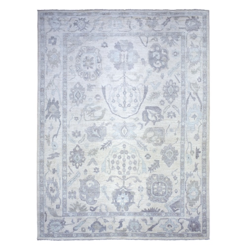 Ivory Angora Oushak With Colorful Leaf Design Natural Dyes, Afghan Wool Hand Knotted Oriental Rug

