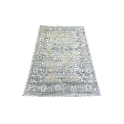 Gray Hand Knotted Angora Oushak With Colorful Leaf Design Natural Dyes, Afghan Wool Oriental Rug

