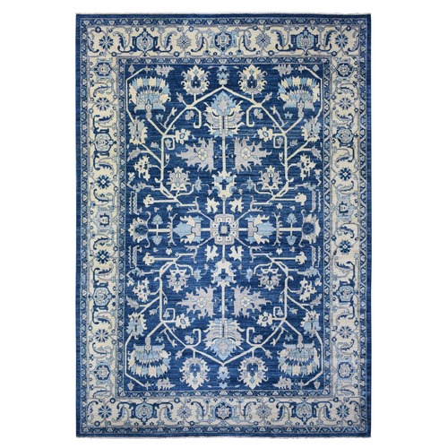 Denim Blue, Hand Knotted Fine Peshawar with All Over Design, Densely Woven Soft Wool, Oriental Rug