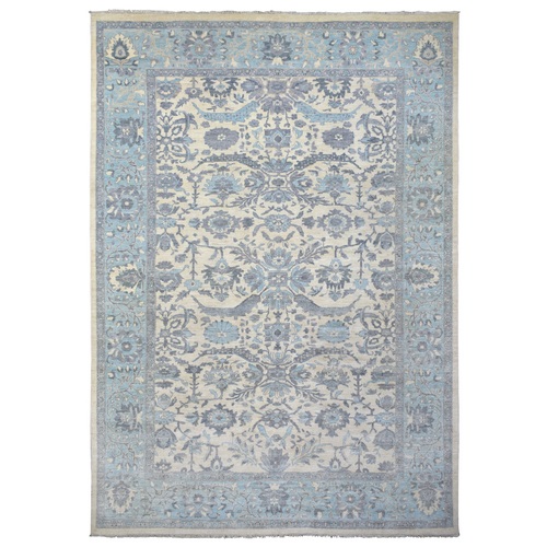 Ivory, Fine Peshawar with All Over Flower Design Densely Woven, Extra Soft Wool Hand Knotted, Oriental Rug