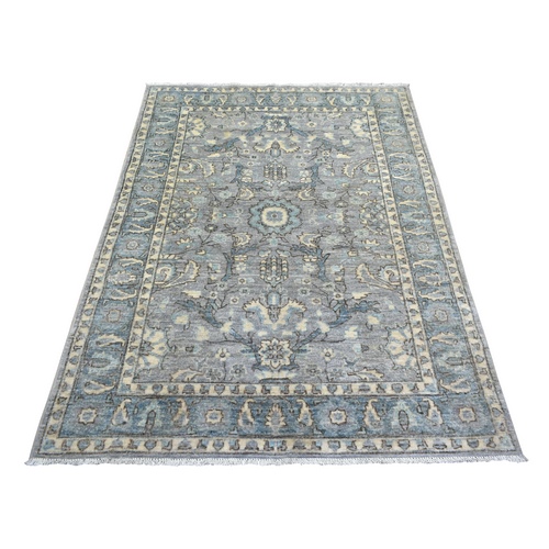 Gray, Hand Knotted Fine Peshawar with All Over Design, Densely Woven Organic Wool, Wide Runner Oriental 