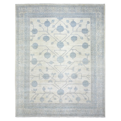 Ivory Hand Knotted Pure Wool Natural Dyes Stone Wash Peshawar with Samarkand Design Oriental 