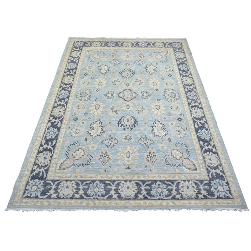 Blue Stone Wash Peshawar, Organic Wool Natural Dyes Hand Knotted, Oriental Rug