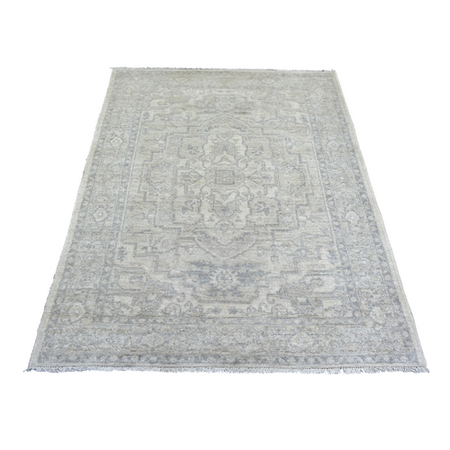 Ivory Hand Knotted Pure Wool Natural Dyes Stone Wash Peshawar Oriental Rug
