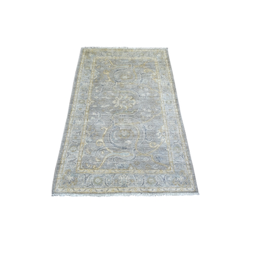 Gray Hand Knotted Pure Wool Natural Dyes Stone Wash Peshawar Oriental Rug
