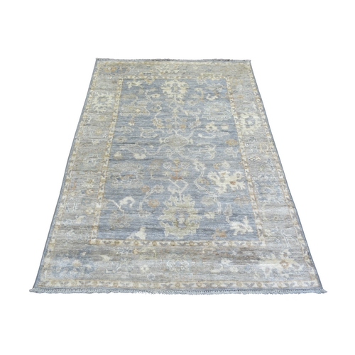 Light Blue Angora Oushak Soft Colors With Leaf Design Natural Dyes, Afghan Wool Hand Knotted Oriental Rug