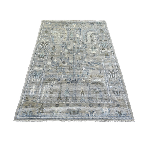 Gray Natural Dyes, Afghan Wool Hand Knotted Angora Oushak Bold Color Leaf Design Oriental Rug