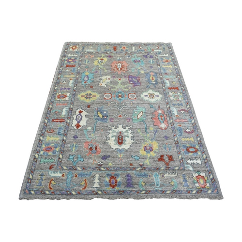 Gray Angora Oushak Bold Color Leaf Design Natural Dyes, Afghan Wool Hand Knotted Oriental Rug