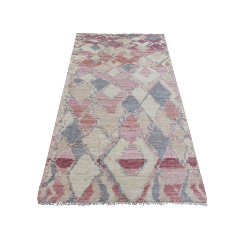 Colorful Hand Knotted, Soft and Shiny Wool, Boujaad Moroccan Berber with Geometric Triangles Design, Natural Dyes, Oriental Rug