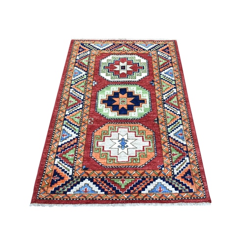 Rich Red, Afghan Ersari with Antique Caucasian Design, Vegetable Dyes Dense Weave, Pure Wool Hand Knotted, Oriental Rug