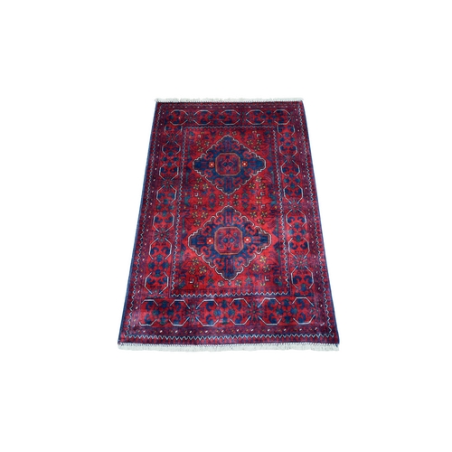 Deep and Saturated Red, Afghan Khamyab with Double Medallions Design, Soft and Velvety Wool Hand Knotted, Mat Oriental Rug Deep and Saturated Red, Afghan Khamyab with Double Medallions Design, Soft and Velvety Wool Hand Knotted, Mat Oriental Rug