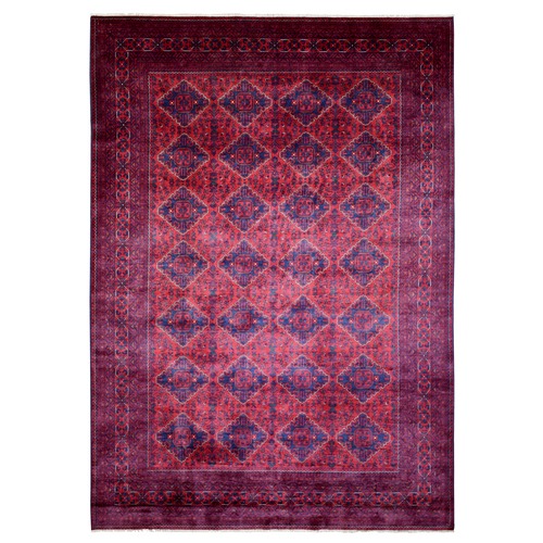 Deep and Saturated Red with Touches of Blue, Afghan Khamyab with Tribal Medallions Design, Velvety Wool, Hand Knotted, Oriental 