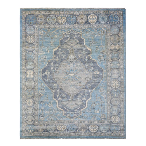 Light Blue, Hand Knotted Anatolian Village Inspired with Large Medallion Design, Natural Dyes Soft Wool, Oriental Rug