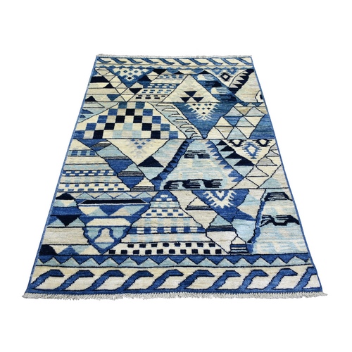 Denim Blue, Hand Knotted Anatolian Village Inspired with Little Triangles Design, Natural Dyes Soft Wool, Oriental 