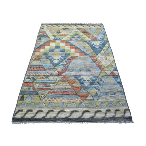 Colorful, Pure Wool Hand Knotted, Anatolian Village Inspired Patchwork Design Natural Dyes, Oriental Rug