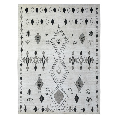 Ivory, Moroccan Berber with Boujaad Design, Soft and Shiny Wool, Hand Knotted, Natural Dyes, Oriental Rug