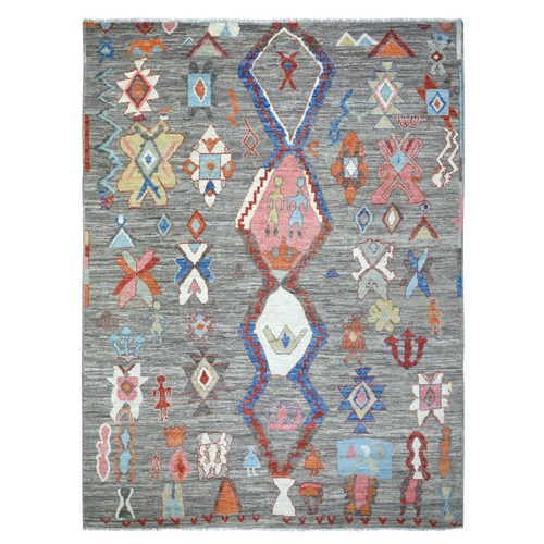 Taupe, Boujaad Moroccan Berber with Arts and Crafts Design, Natural Dyes, Soft and Shiny Wool Hand Knotted, Oriental Rug