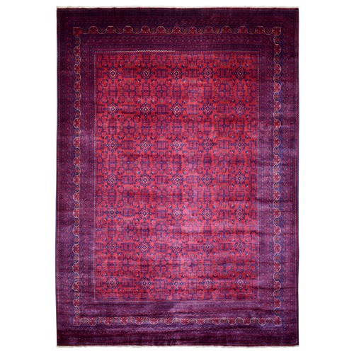 Deep and Saturated Red Hand Knotted, Pure Wool Afghan Khamyab, Geometric Medallions Design Oriental Rug