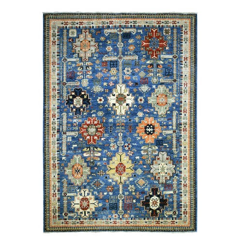 Denim Blue, Afghan Ersari with Large Elements, Vegetable Dyes Dense Weave Pure Wool Hand Knotted, Oriental Rug