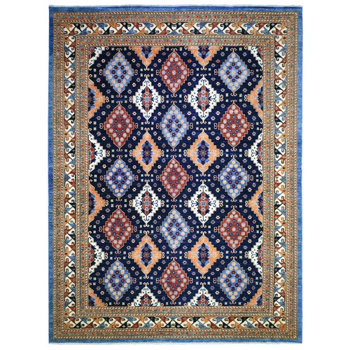 Navy Blue, Afghan Ersari with Large Elements, Natural Dyes Dense Weave Soft Wool Hand Knotted, Oriental Rug
