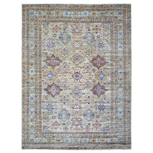 Taupe Shiny And Soft Wool Hand Knotted, Afghan Super Kazak, Natural Dyes Densely Woven, Oriental Rug