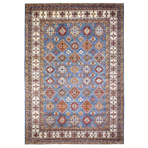 Denim Blue Caucasian Super Kazak Natural Dyes Densely Woven, Shiny and Soft Wool Hand Knotted, Oriental Rug