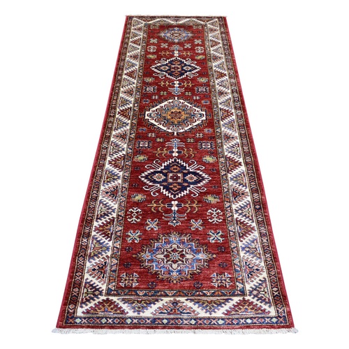 Rich Red  Densely Woven Pure Wool Hand Knotted, Caucasian Super Kazak Natural Dyes, Oriental Rug