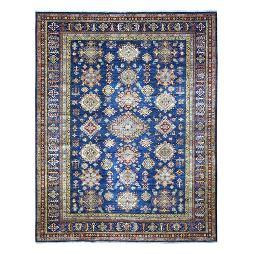 Navy Blue Caucasian Super Kazak Natural Dyes Densely Woven, Shiny and Soft Wool Hand Knotted, Oriental 
