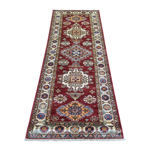 Red Pure Wool Hand Knotted, Caucasian Super Kazak Natural Dyes Densely Woven, Oriental Runner Rug