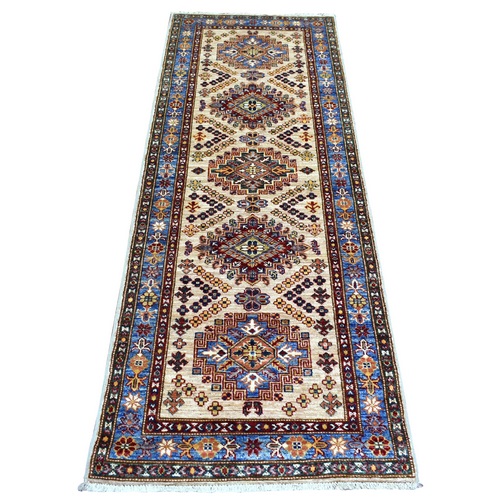 Light Brown Densely Woven Pure Wool Hand Knotted, Caucasian Super Kazak Natural Dyes, Oriental Runner 