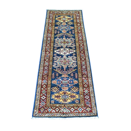 Navy Blue Ghazni Wool Hand Knotted, Afghan Super Kazak Natural Dyes Densely Woven, Runner Oriental 