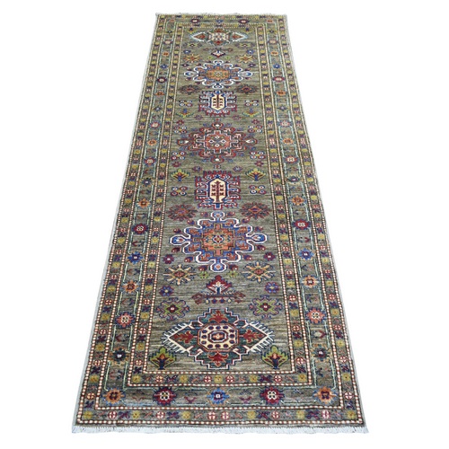 Taupe Caucasian Super Kazak, Natural Dyes Densely Woven, Shiny and Soft Wool Hand Knotted, Runner Oriental 