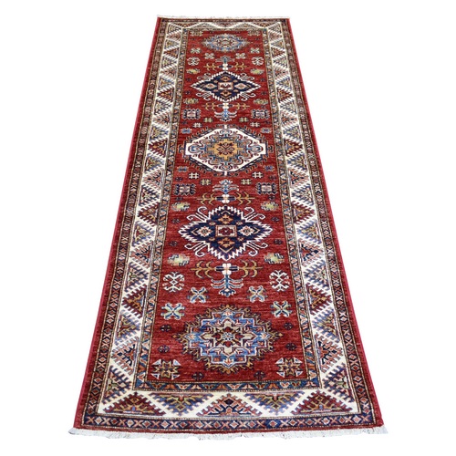 Rich Red Shiny and Soft Wool Hand Knotted, Caucasian Super Kazak Natural Dyes Densely Woven Runner Oriental 