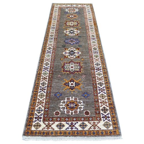 Gray Caucasian Super Kazak, Hand Knotted All Wool, Natural Dyes, Densely Woven Runner Oriental Rug