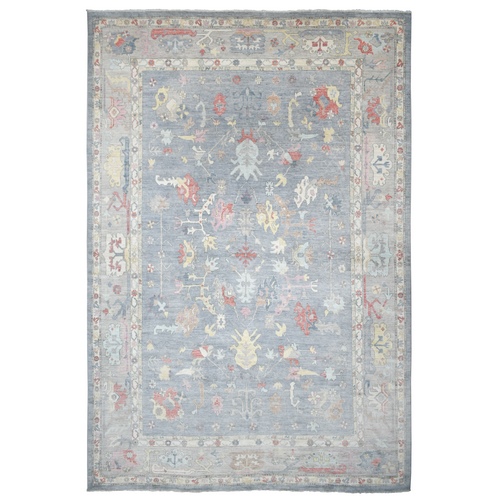Gray Angora Oushak With Colorful Leaf Design Natural Dyes, Afghan Wool Hand Knotted Oversize Oriental Rug